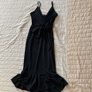 Pretty Little Thing Black midi ruffle bottom dress